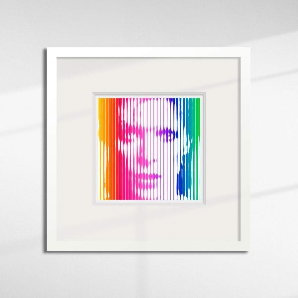 David Bowie rainbow print by Veebee in white frame