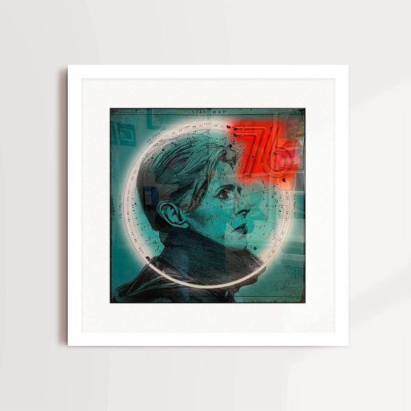 The Visitor - David Bowie (Teal) by Louis Sidoli in white frame