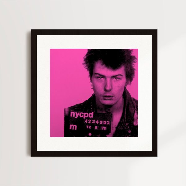 Most Wanted - Sid Vicious 1979 (Shocking Pink) By Louis Sidoli in black frame