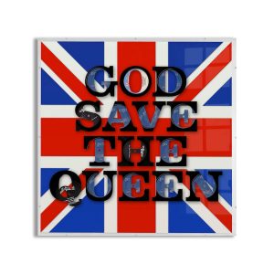 God Save The Queen by Keith Haynes is cut from 12" and 7" Sex Pistols vinyl with Perpex Union Flag.