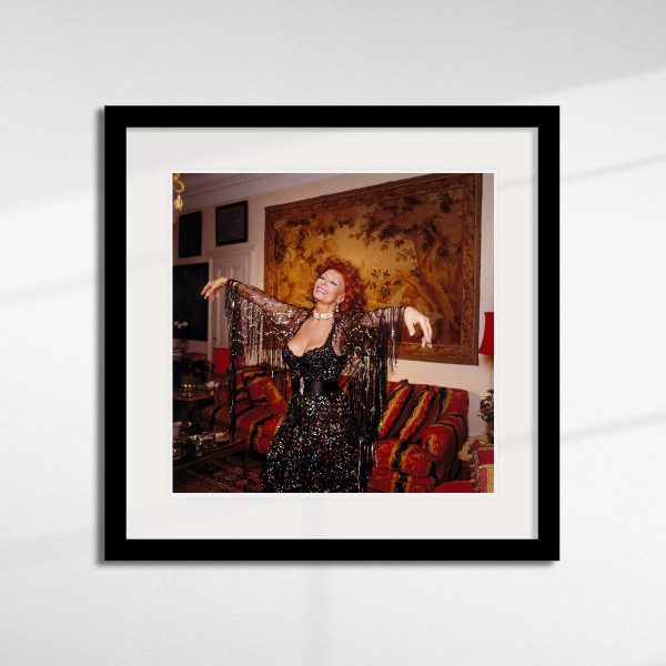 Sophia Loren limited edition print by Brian Aris in a black frame.