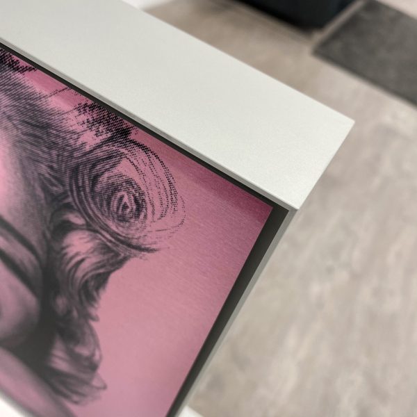 "Let's Make Love" Marilyn Monroe (Pink) 30cm aluminium artwork by Louis Sidoli in silver anodised aluminium frame.