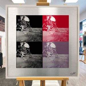 "The Eagle Has Landed" Apollo 11 by Louis Sidoli. Float mounted in a white maple frame.