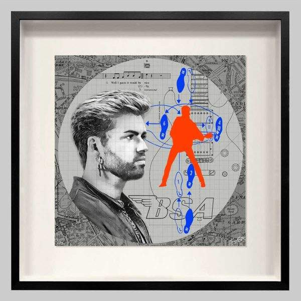 "Faith" George Michael. A fine art limited edition print by Louis Sidoli presented in a black frame.