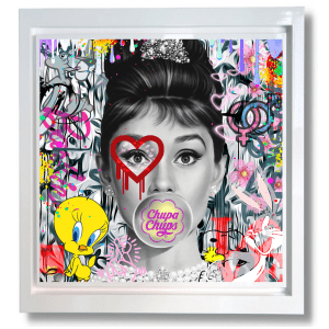 1993 Audrey Hepburn by the artist #Onelife183 in a white frame