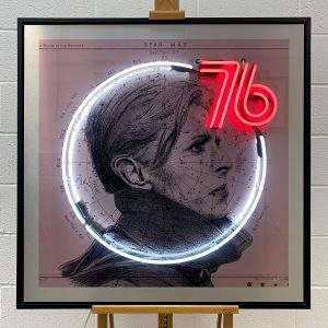 "The Visitor" David Bowie (Rose Gold, Red + White Neon) Neon and aluminium artwork by Louis Sidoli